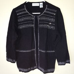 ALFRED DUNNER Bedazzled Black Cardigan with Silver Studs Women's S
